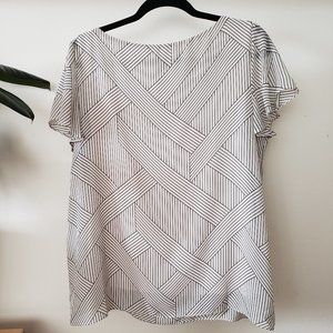 Ann Taylor Geometric Flutter Sleeve Blouse - L